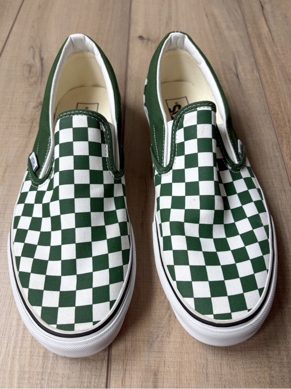 Vans Green and White Checkered Slip On Sneakers - Picture 2 of 5